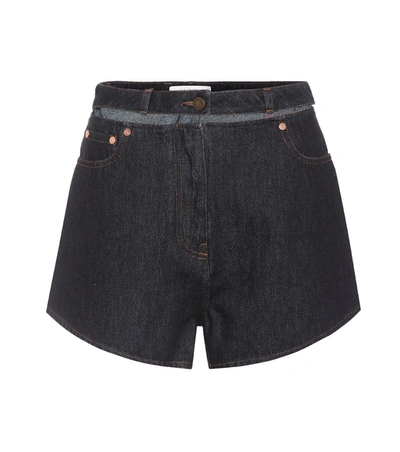 Valentino Shorts With Embroidered Lipstick Patch In Antracite (blue)