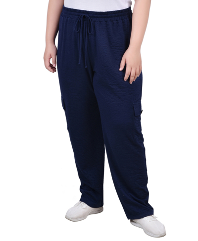 Ny Collection Plus Size Knit Gauze Pants In Navy