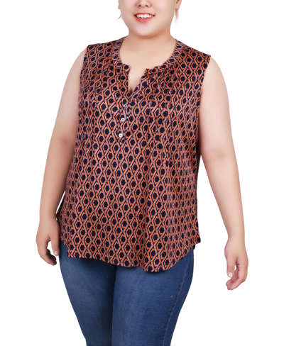 Ny Collection Plus Size Sleeveless Knit Y Neck Top In Navy Autumn Glaze Thill