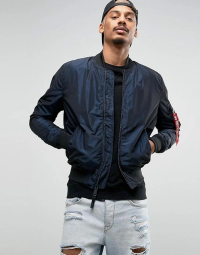 Alpha Industries Ma1 Oridium Bomber Jacket Slim Fit In Navy - Navy |  ModeSens