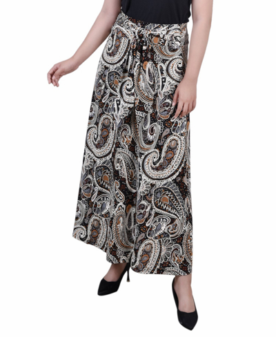 Ny Collection Petite Maxi Skirt With Sash Waist Tie In Brown Paisley