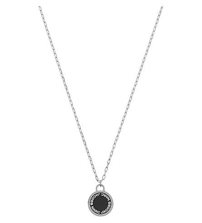 Marc Jacobs Enamel Logo Disc Necklace In Black/argento