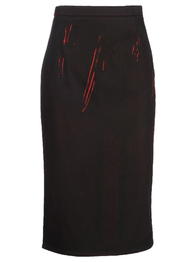 Prada Printed Denim Skirt In Black + Red