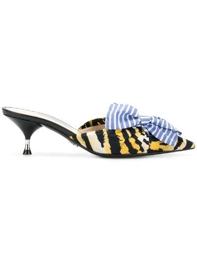 Prada Mix-print Slide Mule With Bow In Multicolour