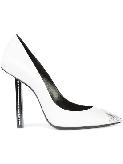 Saint Laurent Swarovski Crystal-embellished Satin Pumps In White