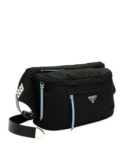 Prada Vela Nylon Square Belt Bag In Black/blue