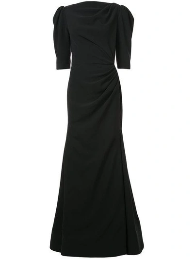 Christian Siriano Shimmer Knit Turtleneck Gown In Black