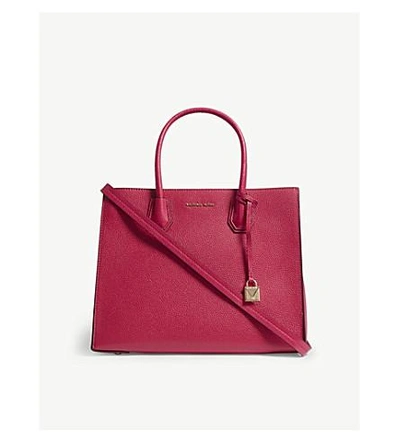 Michael Michael Kors Mercer Large Grained Leather Tote Bag In Ultra Pink