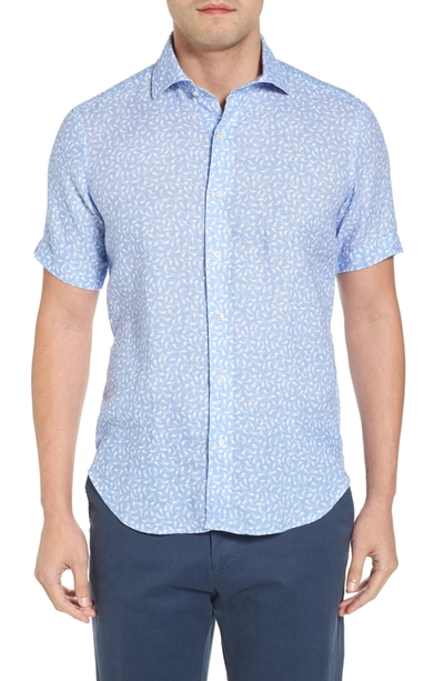 Peter Millar Life Aquatic Short-sleeve Linen Sport Shirt In Onda Blue