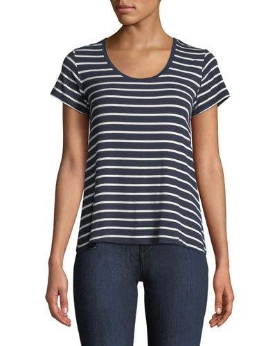Majestic Soft-touch Striped Short-sleeve Scoop-neck Top In Milkmarine