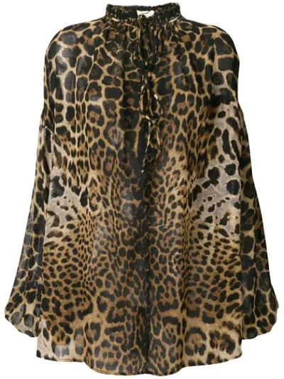 Saint Laurent Leopard Print Lace Front Shirt In Leopard