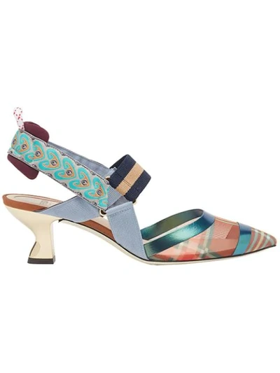 Fendi Colibri Mixed Media Slingback Kitten Heel Pumps In Orange Multi