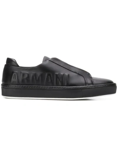 Giorgio Armani Men's Logo-embossed Slip-on Low-top Sneakers, Black