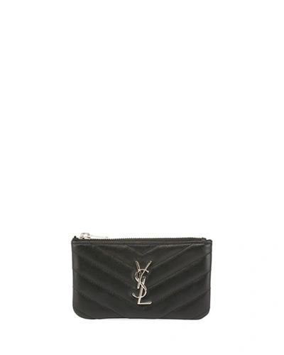 Saint Laurent Loulou Mini Quilted Leather Zip Pouch With Key Ring - Silvertone Hardware