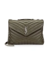 Saint Laurent Medium Lou Lou Chevron Quilted Leather Crossbody Bag In Khaki Fonce