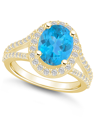 Macy's Blue Topaz (3-5/8 Ct. T.w.) And Diamond (3/4 Ct. T.w.) Halo Ring In 14k Yellow Gold