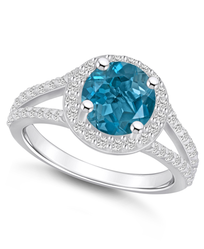 Macy's London Blue Topaz (2-3/8 Ct. T.w.) And Diamond (1/2 Ct. T.w.) Halo Ring In 14k White Gold