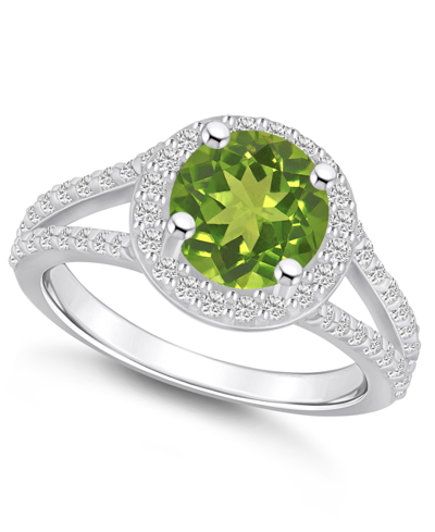 Macy's Peridot (2 Ct. T.w.) And Diamond (1/2 Ct. T.w.) Halo Ring In 14k White Gold