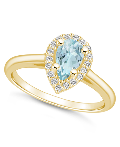 Macy's Aquamarine (3/4 Ct. T.w.) And Diamond (1/5 Ct. T.w.) Halo Ring In 14k Yellow Gold