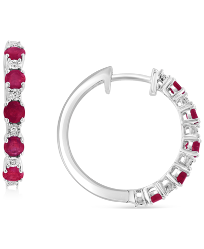 Effy Collection Sapphire & Diamond Accent Small Hoop Earrings In Sterling Silver, 0.81" (also Available In Ruby And