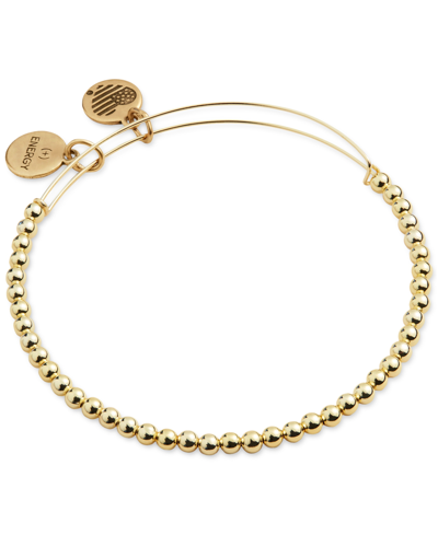Alex And Ani Gold-tone Energy & Flag Heart Charm Beaded Expandable Bangle Bracelet In Shiny Gold
