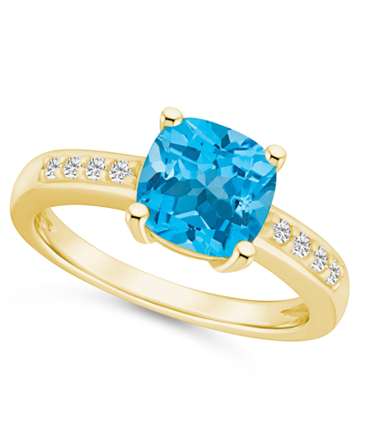 Macy's Blue Topaz And Diamond Ring (2-3/4 Ct.t.w And 1/8 Ct.t.w) 14k Yellow Gold