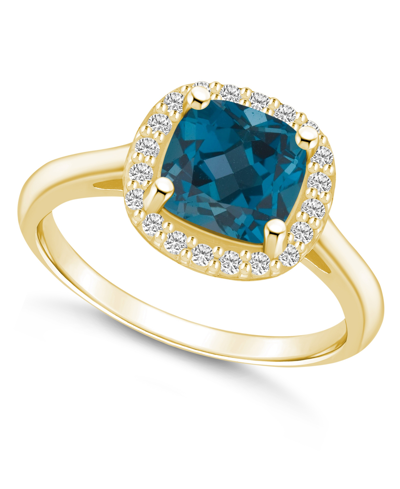 Macy's London Blue Topaz (2-3/4 Ct. T.w.) And Diamond (1/4 Ct. T.w.) Halo Ring In 14k Yellow Gold