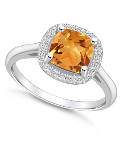 Macy's Citrine (2 Ct. T.w.) And Diamond (1/4 Ct. T.w.) Halo Ring In 14k White Gold