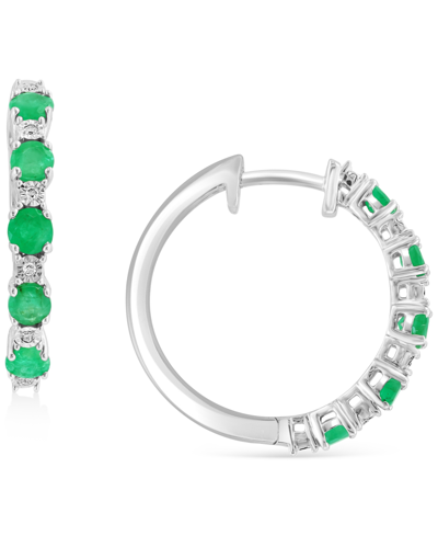 Effy Collection Sapphire & Diamond Accent Small Hoop Earrings In Sterling Silver, 0.81" (also Available In Ruby And In Emerald