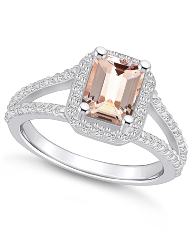 Macy's Morganite (1-3/8 Ct. T.w.) And Diamond (1/2 Ct. T.w.) Halo Ring In 14k White Gold
