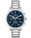 Hugo Boss Men's View Silver-tone Stainless Steel Bracelet Watch, 44mm Women's Shoes In Black Blue