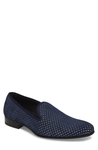 Mezlan Cibeles Venetian Loafer In Blue/ Bone Suede