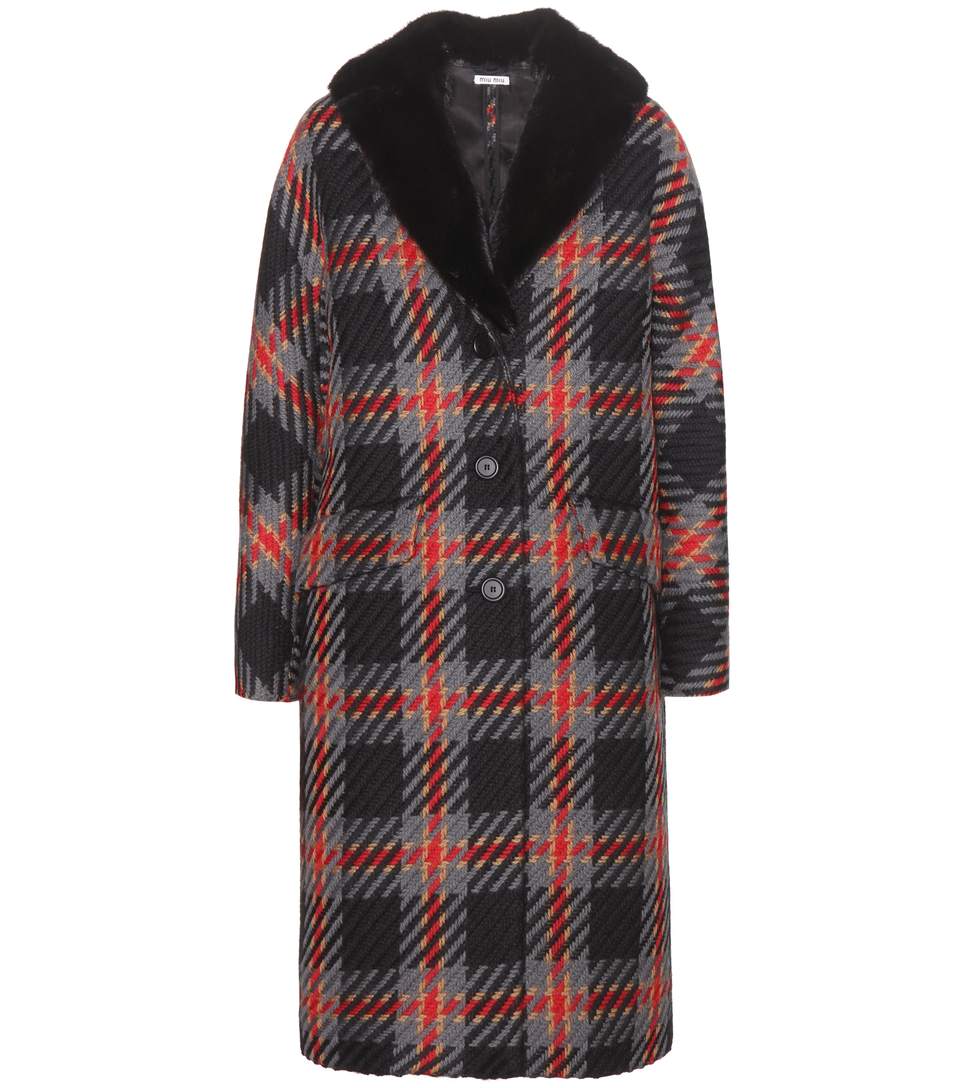 Miu Miu Mytheresa.Com Exclusive Plaid Tweed Coat With Fur Collar | ModeSens