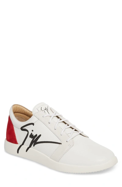 Giuseppe Zanotti Signature Sneaker In White W/ Red Counter