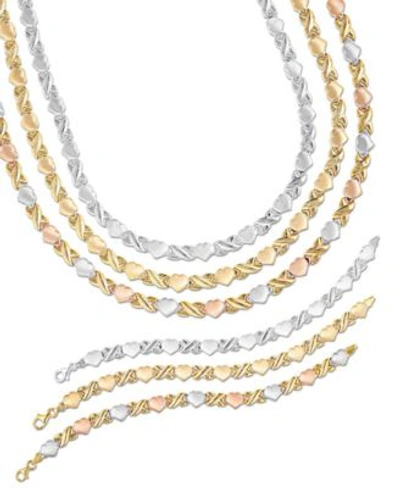 Giani Bernini Tri Tone Hearts Kisses Necklace Bracelet Collection In 18k White Rose Yellow Gold Plated Sterling Si In Silver