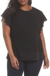 Vince Camuto Ruffle Sleeve Mix Media Top In Rich Black