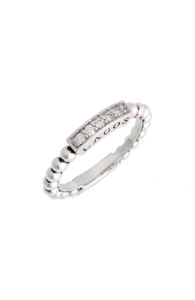 Lagos Sterling Silver Caviar Spark Diamond Stacking Ring In White/silver