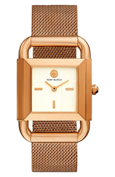 Tory Burch Phipps Leather Strap Watch, 29mm X 41mm In Ivory/rose