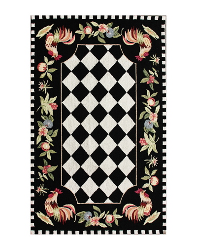 Nuloom Angla Rooster Kitchen Hand-hooked Rug In Black