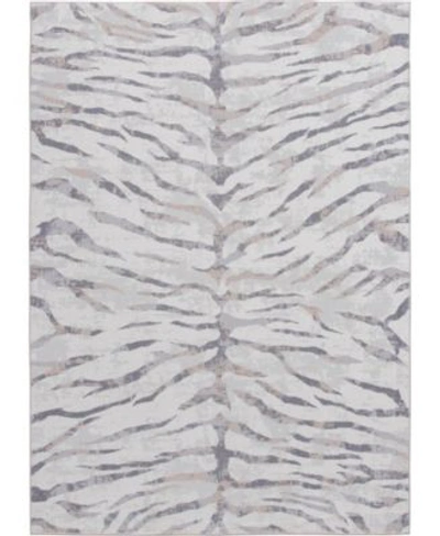 Km Home Velvet Touch Zebra Area Rug In Gray/white