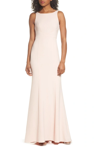 Amsale Joelle Low Back Crepe Gown In Blush