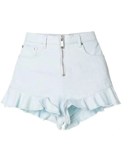 Msgm Denim Shorts With Frill In Blue