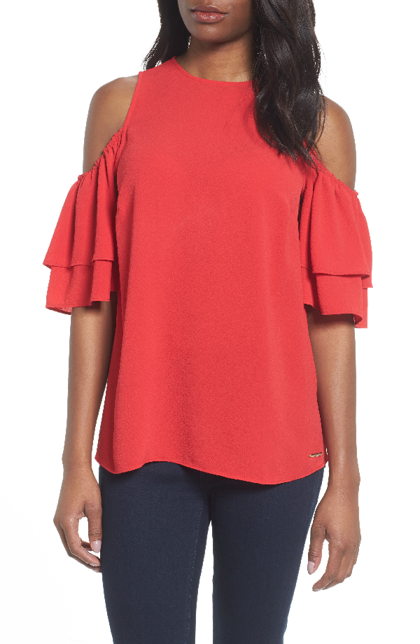 michael kors cold shoulder flounce top