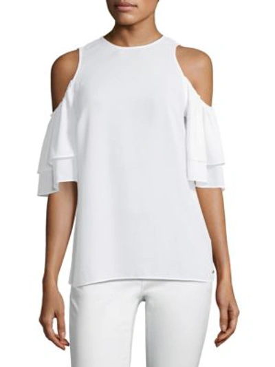 Michael Michael Kors Cold-shoulder Flounce-sleeve Top In White