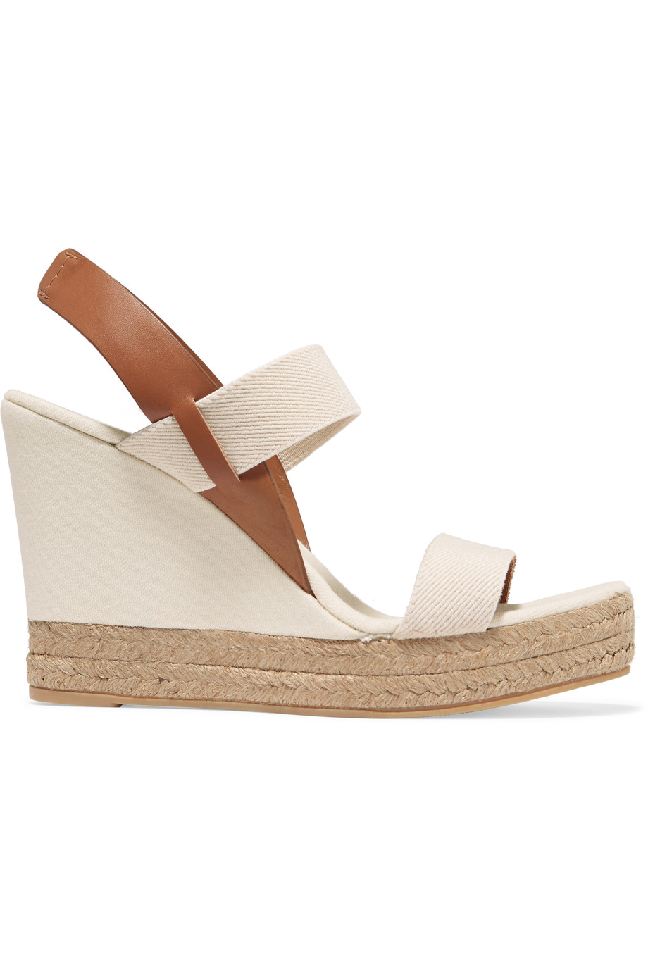 Tory Burch Canvas And Leather Wedge Sandals | ModeSens