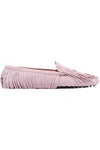 Tod's Gommino Fringed Suede Loafers In Pink