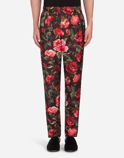 Dolce & Gabbana Pajama Pants In Printed Silk In Bordeaux