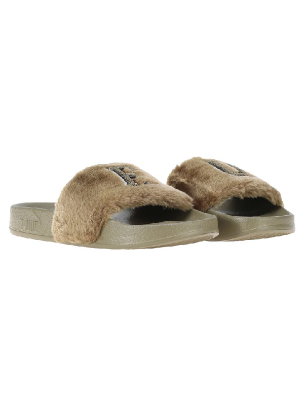 puma faux fur slides