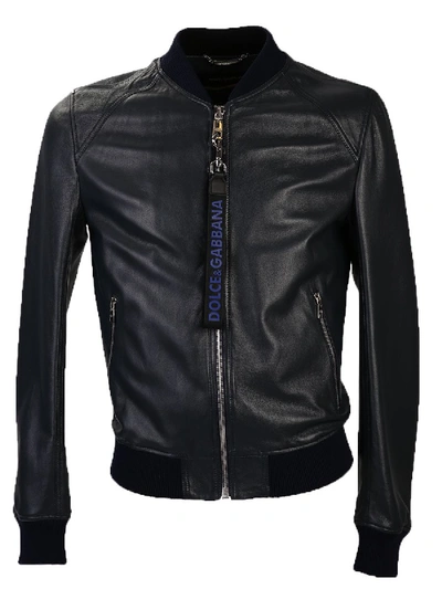 Dolce & Gabbana Leather Jacket In Blue