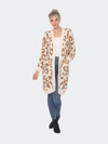 White Mark Plus Size Leopard Print Open Front Sherpa Sweater In Brown